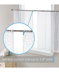 Hlc.me Audrey Embroidered Sheer Voile Window Curtain Short Rod Pocket Tiers for Kitchen, Bedroom