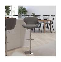 Quincy Adjustable Height Barstool Contemporary Bar Stool With Curved Back And Metal Base Footrest