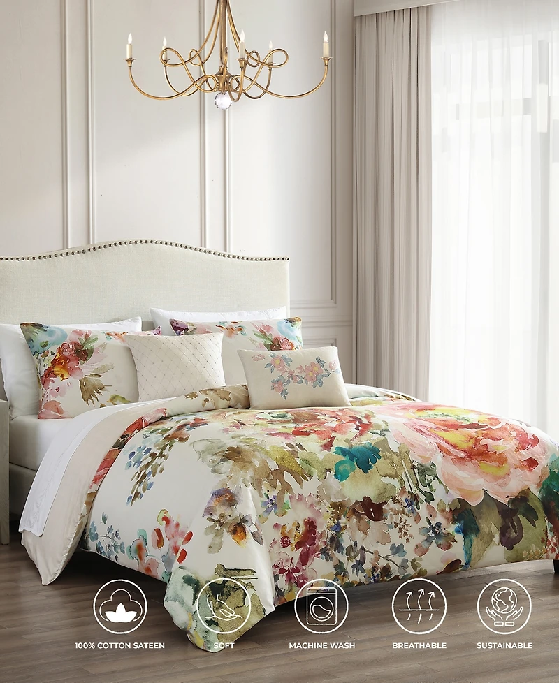 Bebejan Antique Flowers Ivory Bedding 200 Thread Count 100% Cotton Sateen 5 Piece Reversible King Comforter Set