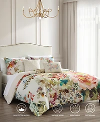 Bebejan Antique Flowers Ivory Bedding 200 Thread Count 100% Cotton Sateen 5 Piece Reversible King Comforter Set