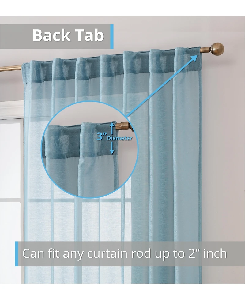 Hlc.me Lauren Semi Sheer Light Filtering Transparent Pocket Top & Back Tab Lightweight Window Curtains Drapery Panels Bedroom & Living Room