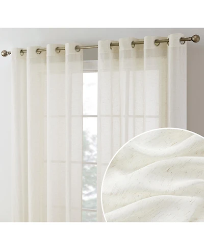 Hlc.me Sierra Burlap Flax Linen Semi Sheer Privacy Light Filtering Transparent Window Grommet Thick Curtains Drapery Panels for Office & Living Room