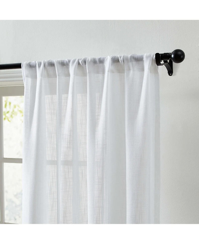 Hlc.me Linda Faux Linen Textured Semi Sheer Privacy Light Filtering Transparent Window Rod Pocket Floor Length Thick Curtains Drapery Panels for Offic