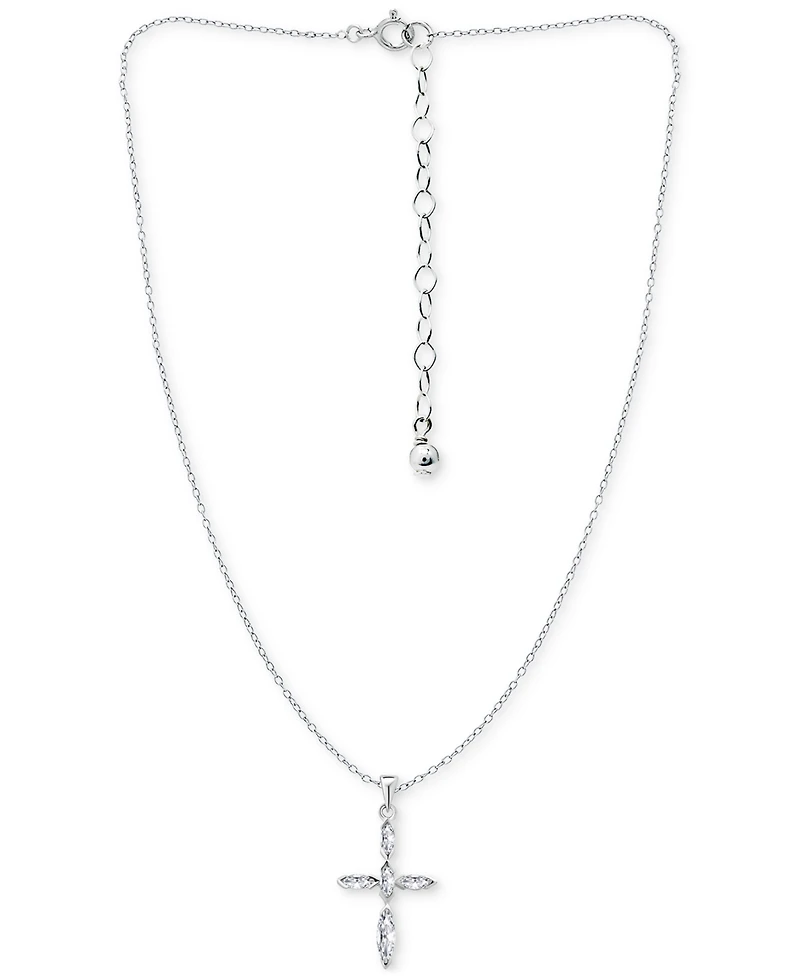 Giani Bernini Cubic Zirconia Marquise Cross Pendant Necklace in Sterling Silver, 16" + 2" extender, Created for Macy's