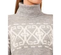 CeCe Women's Fair Isle Long Sleeve Turtleneck Sweater