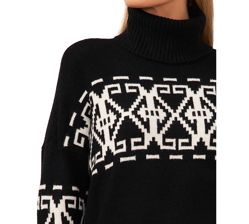 CeCe Women's Fair Isle Long Sleeve Turtleneck Sweater