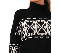 CeCe Women's Fair Isle Long Sleeve Turtleneck Sweater