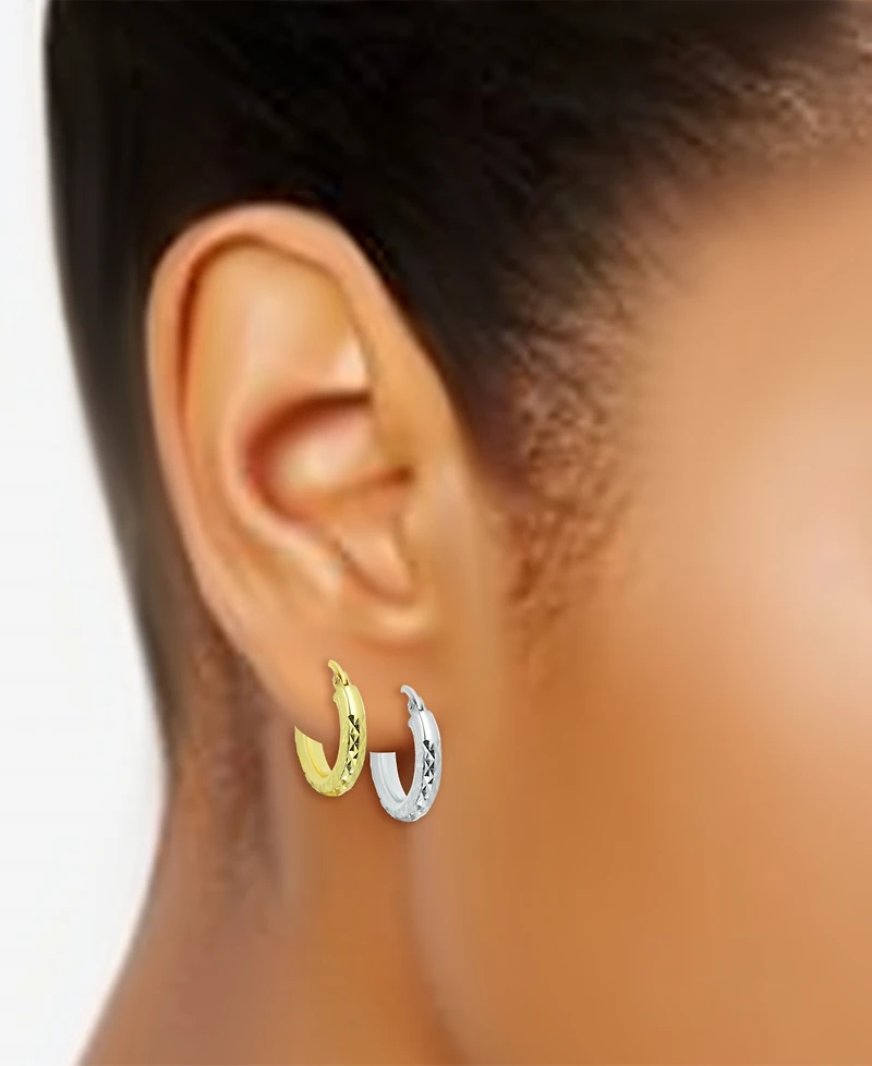 2-Pc. Set Textured Small Huggie Hoop Earrings in Sterling Silver & 18k Gold-Plate, 15mm