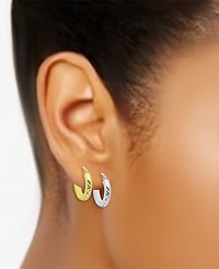 2-Pc. Set Textured Small Huggie Hoop Earrings in Sterling Silver & 18k Gold-Plate, 15mm