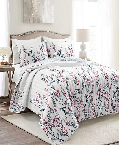 Lush Decor Mirabelle Watercolor Floral Reversible 3 Piece Quilt Set, King