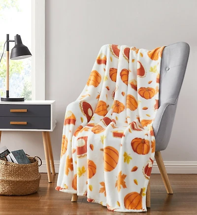 Kate Aurora Thanksgiving Autumn Harvest Leaves & Pumpkin Pies Ultra Soft & Plush Accent Throw Blanket - 50 in. W x 70 in. L