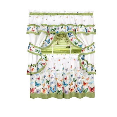 GoodGram Butterflies Prairie Complete 5 Piece Cottage Kitchen Curtain Set