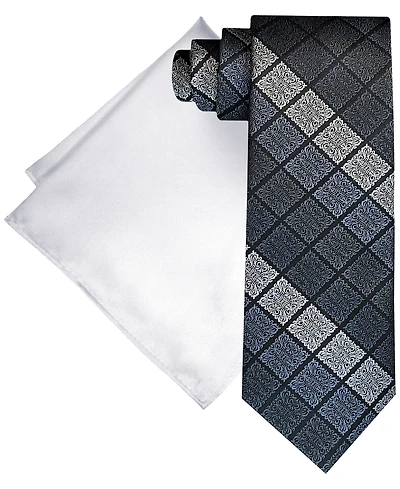 Steve Harvey Men's Ornate Block Tie & Solid Pocket Square Set