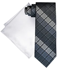 Steve Harvey Men's Ornate Block Tie & Solid Pocket Square Set