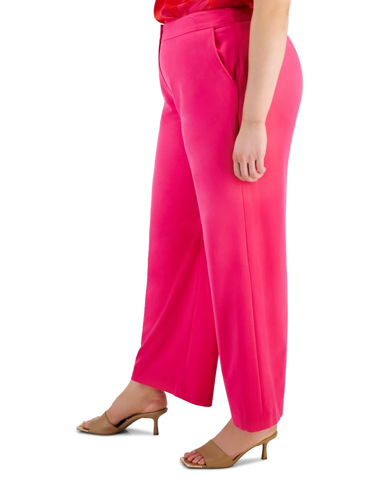 Tahari Asl Plus Mid-Rise Wide-Leg Full-Length Pants