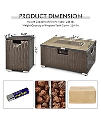 Costway 32"x 20" Propane Rattan Fire Pit Table Set with Side Tank & Cover 40,000 Btu