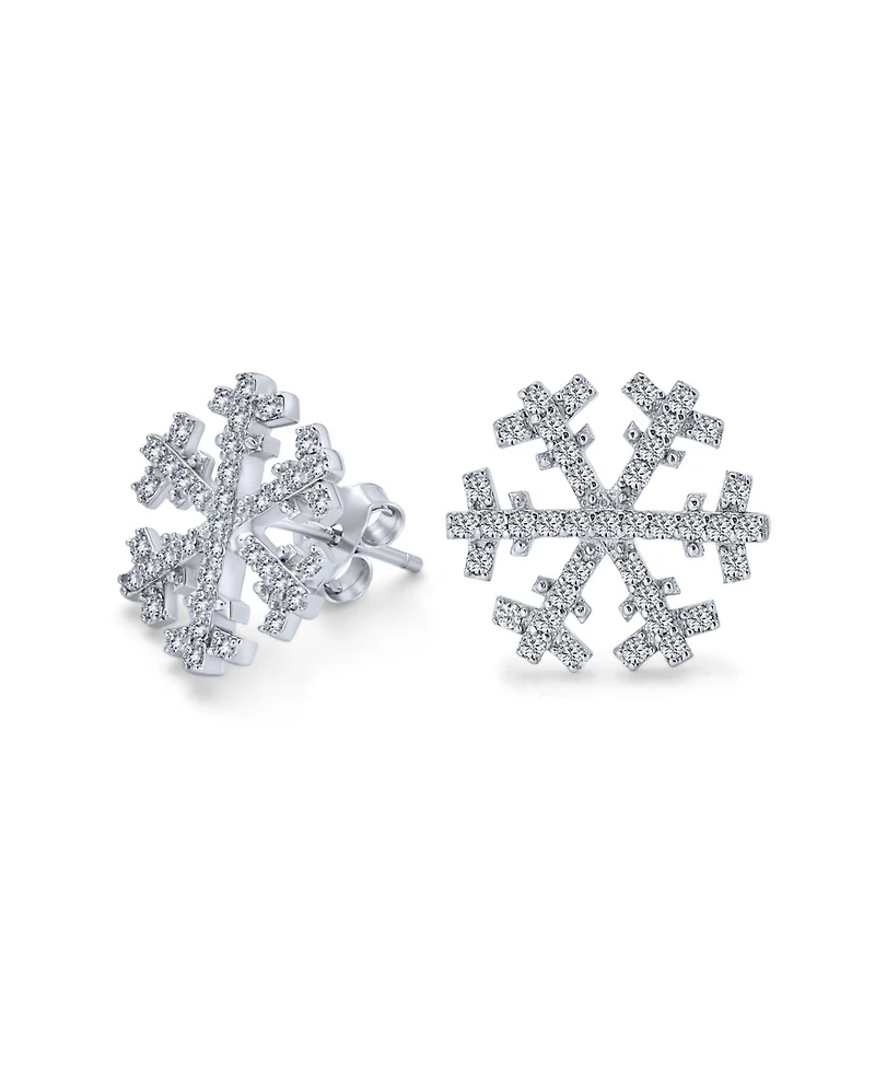 Bling Jewelry Holiday Party Christmas Frozen Winter Snowflake Cubic Zirconia Micro Pave Cz Stud Earrings Sterling Silver
