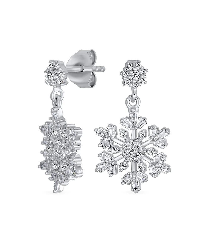 Bling Jewelry Holiday Party Flower Christmas Frozen Winter Cubic Zirconia Cz Large Snowflake Dangle Stud Earrings Sterling Silver