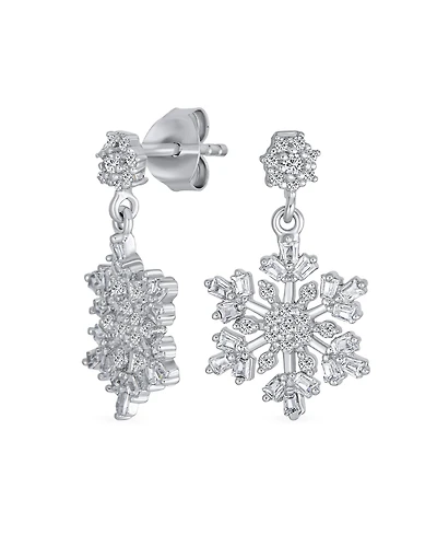 Bling Jewelry Holiday Party Flower Christmas Frozen Winter Cubic Zirconia Cz Large Snowflake Dangle Stud Earrings Sterling Silver