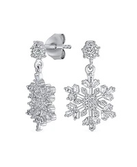 Bling Jewelry Holiday Party Flower Christmas Frozen Winter Cubic Zirconia Cz Large Snowflake Dangle Stud Earrings Sterling Silver