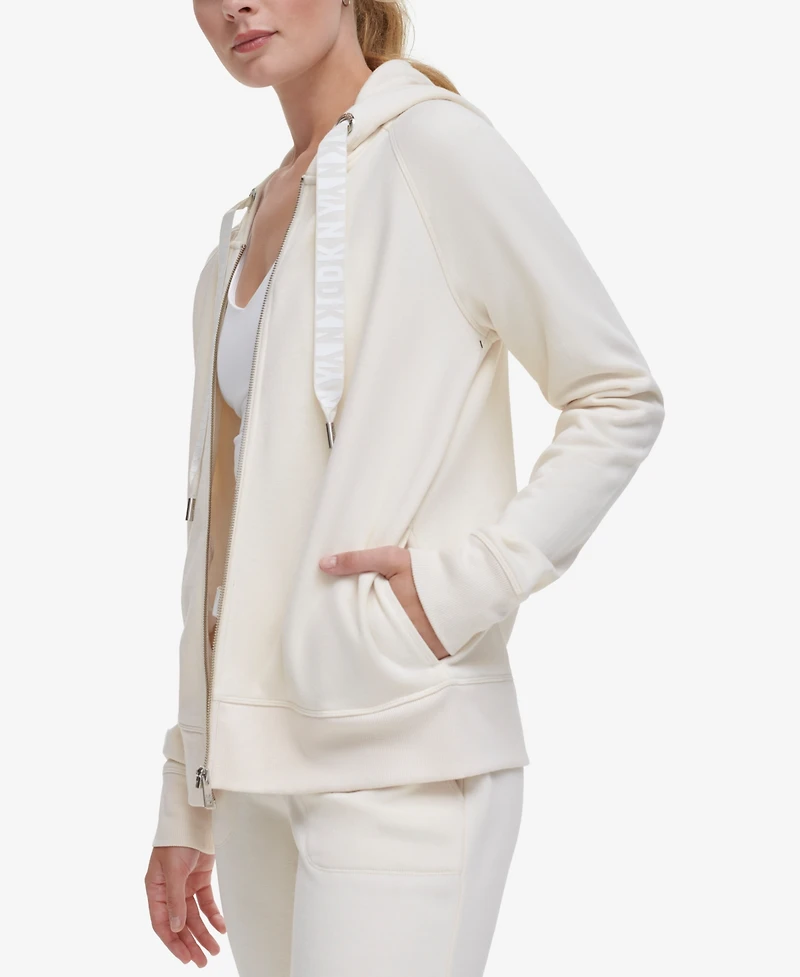 Dkny Sport Women's Logo-Drawstring Fleece Full-Zip Hoodie