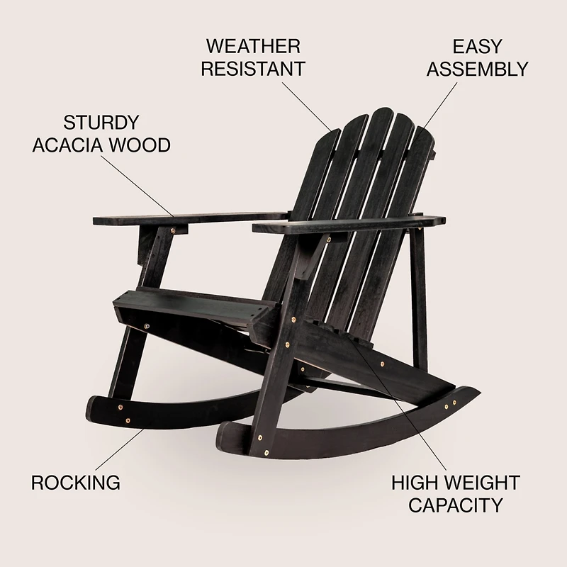Jonathan Y Kiawah Outdoor Patio Classic Acacia Wood Adirondack Rocking Chair, Gray