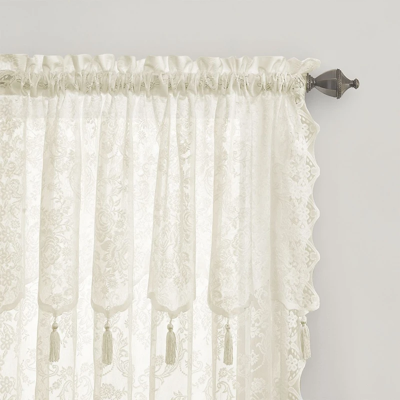 Kate Aurora Shabby Chic Lace Single Curtain Panel With An Attached Valance