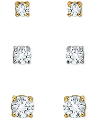 Giani Bernini 3-Pc Set Cubic Zirconia Stud Earrings in Sterling Silver & 18k Gold-Plate, Created for Macy's