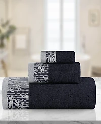 Superior Wisteria Floral Embroidered Jacquard Border Cotton 3 Piece Bath Towel Set