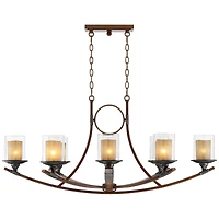 Franklin Iron Works Tafford Warm Mahogany Wood Island Linear Pendant Chandelier 43 1/4" Wide Farmhouse Rustic Clear Scavo Glass Faux Candle Shades 8-L