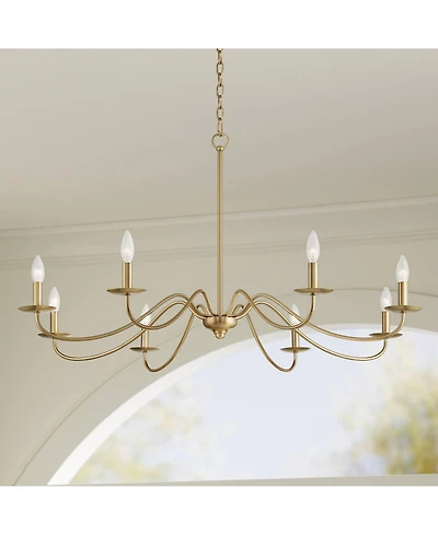Franklin Iron Works Marinec Soft Gold Hanging Chandelier Lighting 42" Wide Farmhouse Rustic Bent Arms 8-Light Fixture for Dining Room Living House Hom