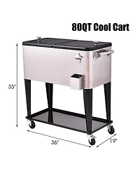Costway Patio Cooler Rolling Outdoor Stainless Steel Ice Beverage Chest Pool