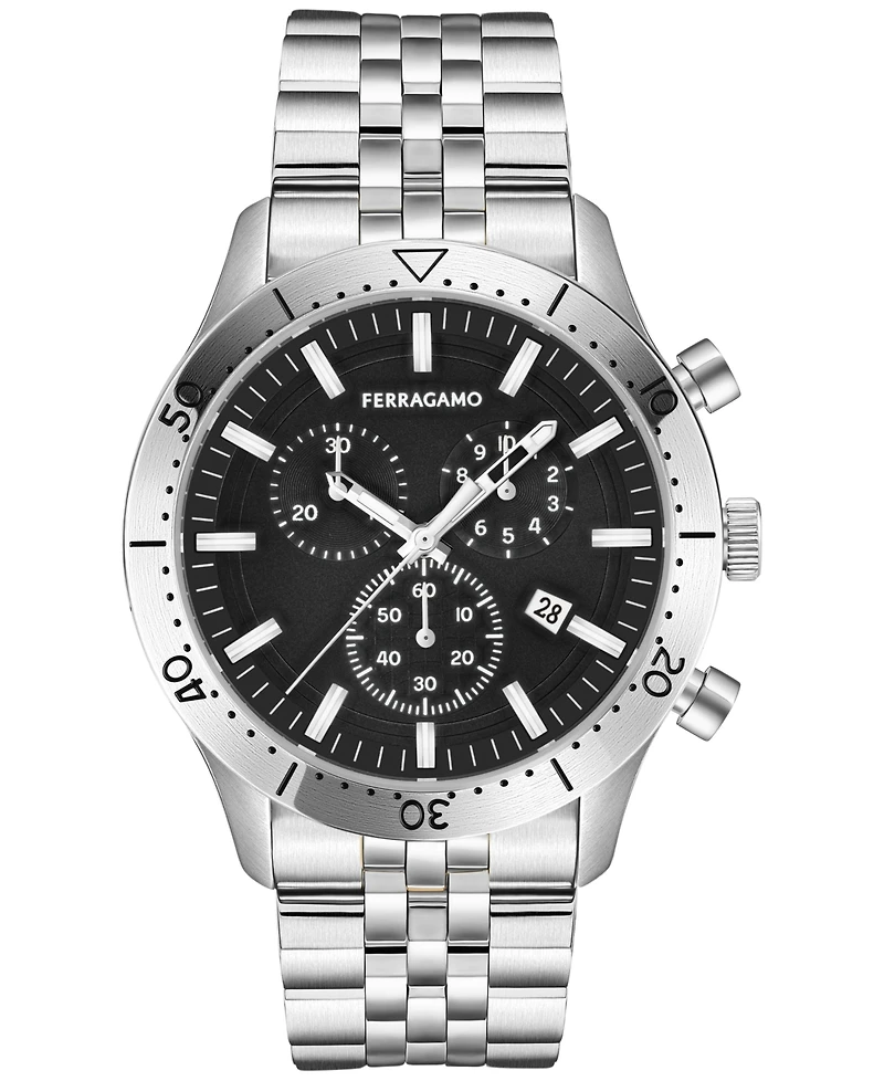Salvatore Ferragamo Men's Swiss Chronograph Master Stainless Steel Bracelet Watch 43mm