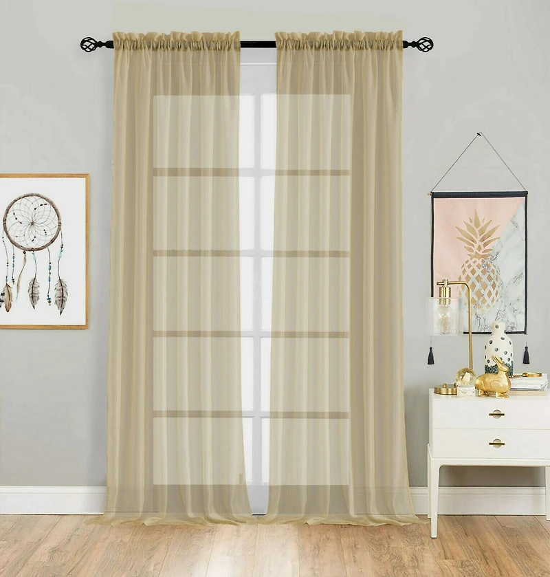 Kate Aurora 2 Pack Basic Home Rod Pocket Sheer Voile Window Curtains