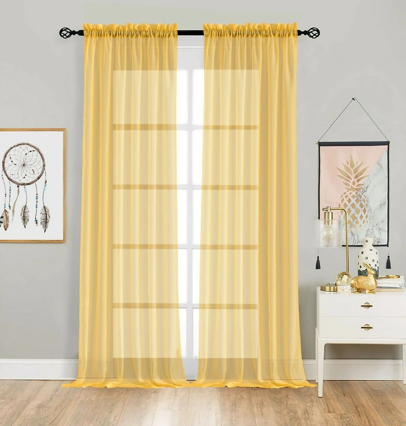 Kate Aurora 2 Pack Basic Home Rod Pocket Sheer Voile Window Curtains