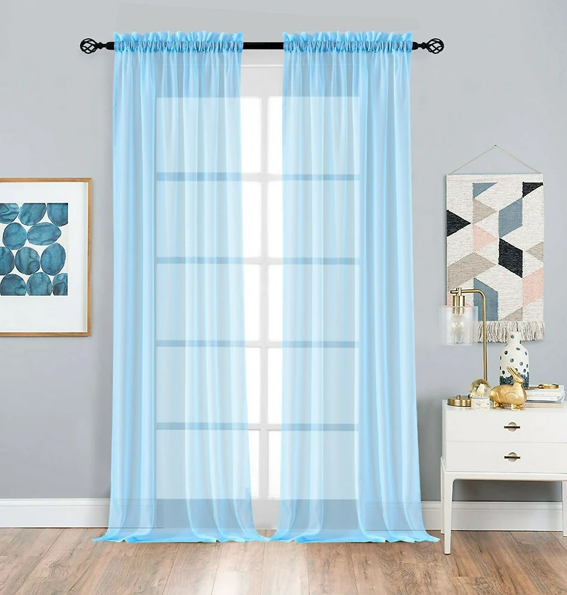 Kate Aurora 2 Pack Basic Home Rod Pocket Sheer Voile Window Curtains