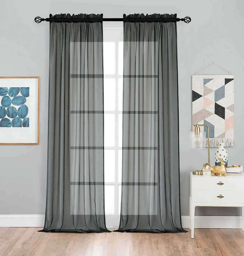Kate Aurora 2 Pack Basic Home Rod Pocket Sheer Voile Window Curtains
