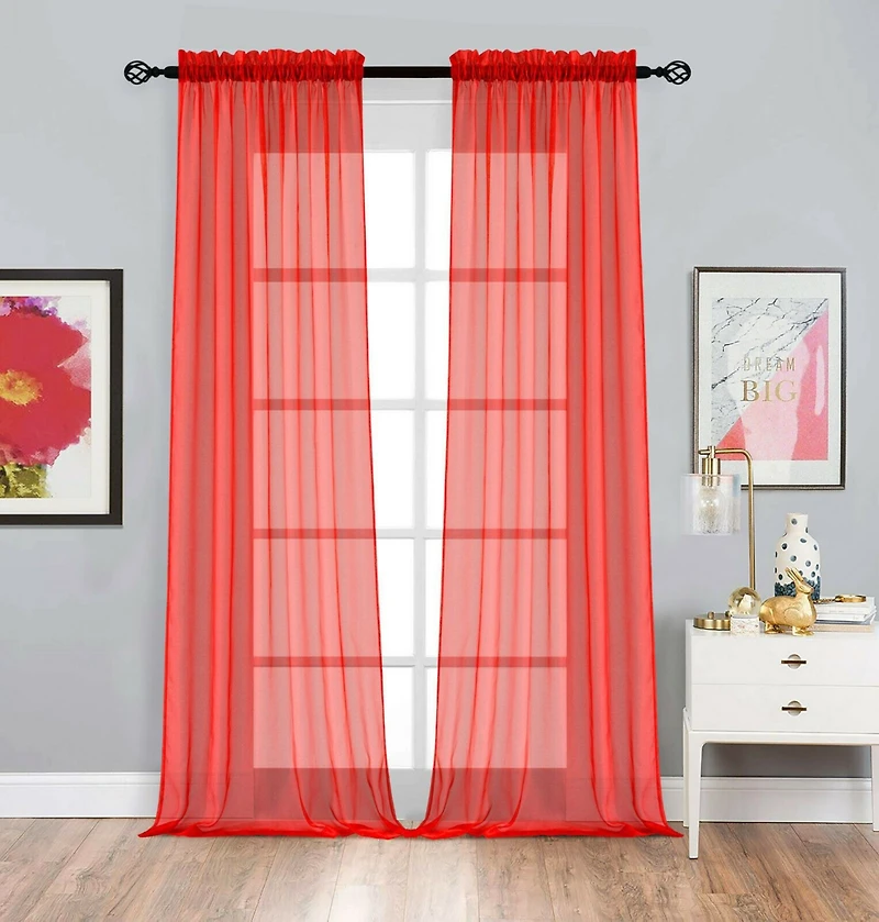 Kate Aurora 2 Pack Basic Home Rod Pocket Sheer Voile Window Curtains
