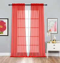 Kate Aurora 2 Pack Basic Home Rod Pocket Sheer Voile Window Curtains