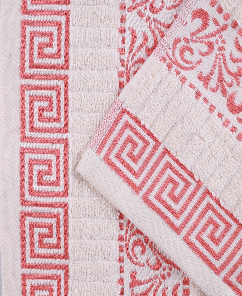 Superior Athens Cotton with Greek Scroll and Floral Pattern Assorted, 6 Piece Bath Towel Set