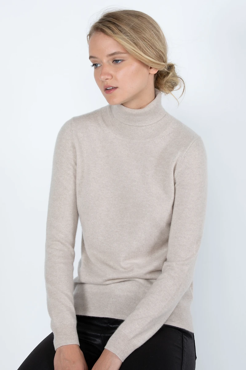 Jennie Liu Women's 100% Pure Cashmere Long Sleeve Turtleneck Pullover Sweater