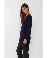 Jennie Liu Women's 100% Pure Cashmere Long Sleeve Ribbed Tunic Sweater