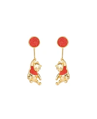 Disney Womens Winnie the Pooh Gold Plated Red Glitter Balloon Swinging Earrings