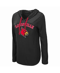 Women's Colosseum Black Louisville Cardinals My Lover Lightweight Hooded Long Sleeve T-shirt