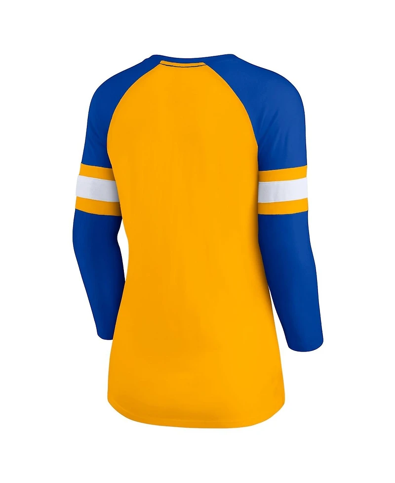 Women's Fanatics Gold, Royal Los Angeles Rams Arch Raglan 3/4-Sleeve Notch Neck T-shirt