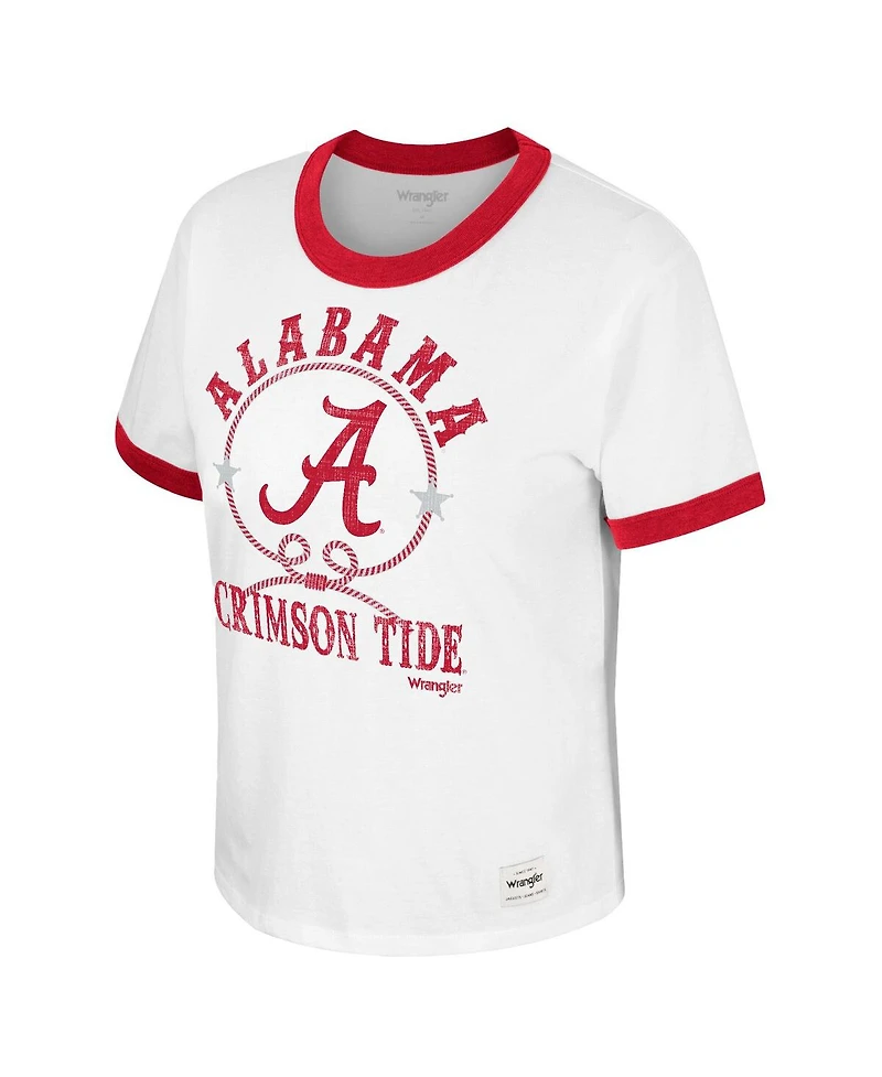 Women's Colosseum x Wrangler White Distressed Alabama Crimson Tide Freehand Ringer T-shirt