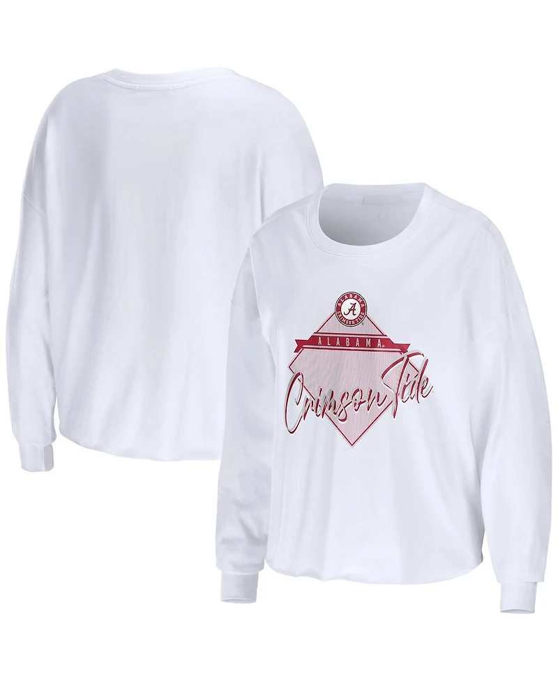 Women's Wear by Erin Andrews White Alabama Crimson Tide Diamond Long Sleeve Cropped T-shirt