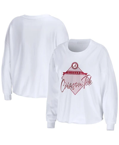 Women's Wear by Erin Andrews White Alabama Crimson Tide Diamond Long Sleeve Cropped T-shirt