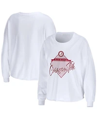 Women's Wear by Erin Andrews White Alabama Crimson Tide Diamond Long Sleeve Cropped T-shirt