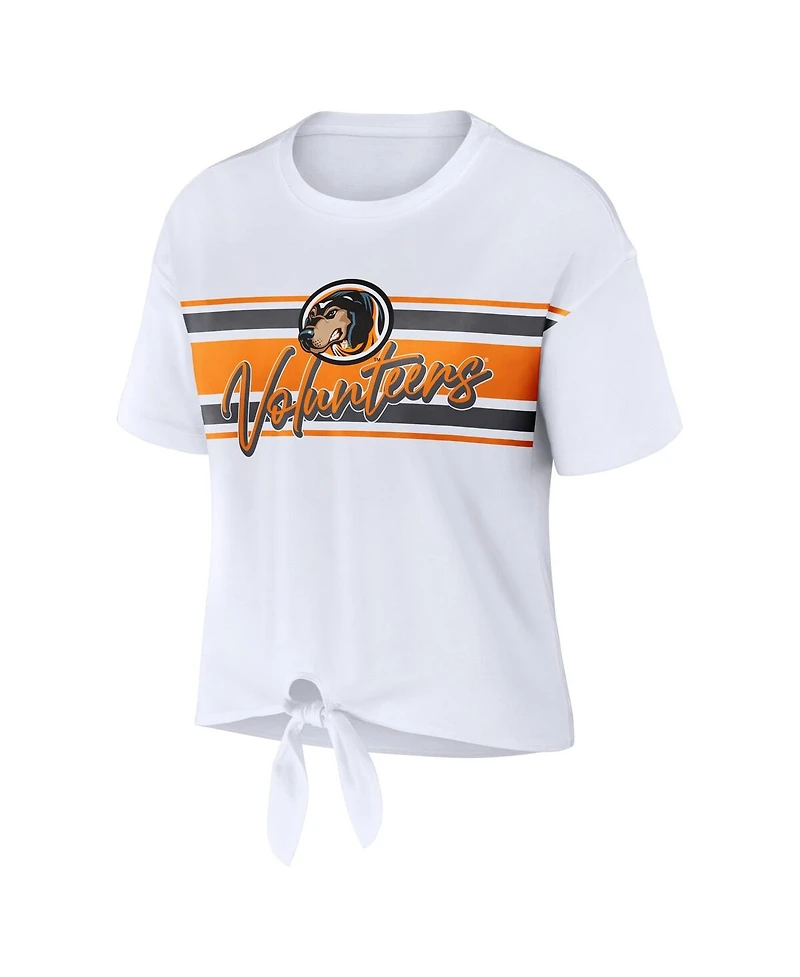 Women's Wear by Erin Andrews White Tennessee Volunteers Striped Front Knot Cropped T-shirt